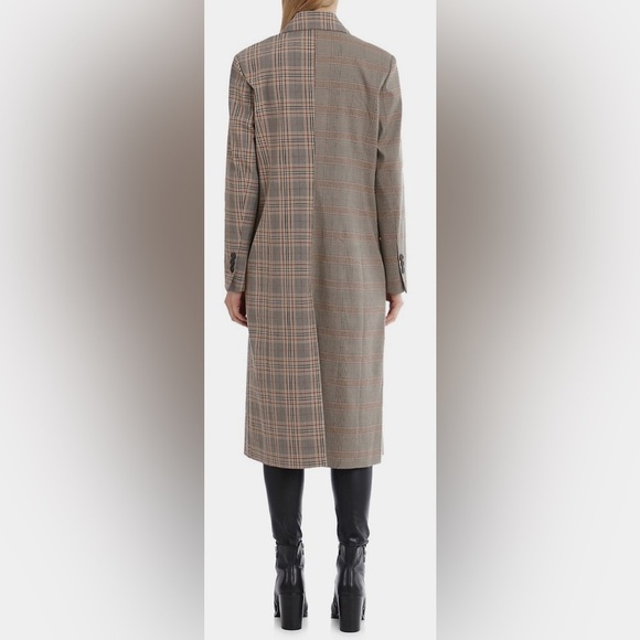 AVEC LES FILLES Sz XS Trench Coat Mixed Plaid Patternn Double Breasted Lined - Picture 3 of 14